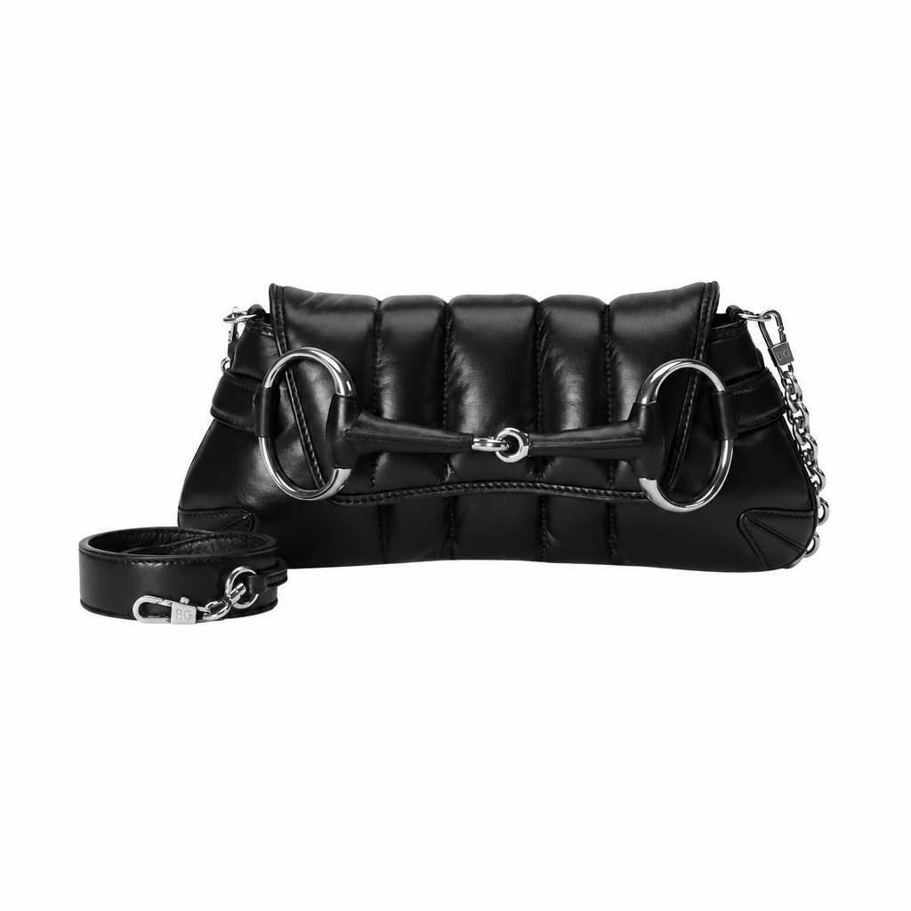 Horsebit Chain Small Shoulder Bag in Black Quilted Leather