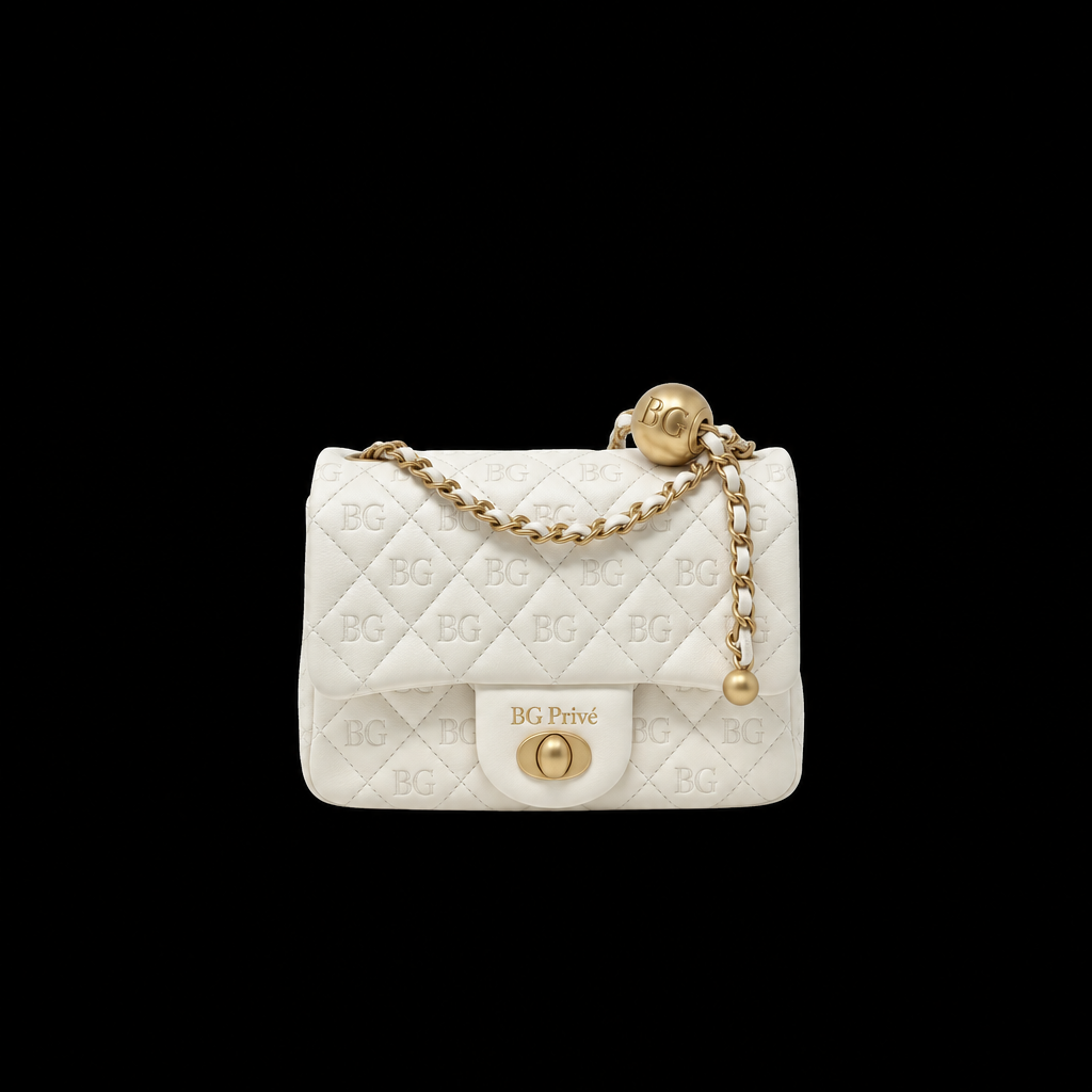 Pearl Crush Square Mini Flap Bag in White Lambskin