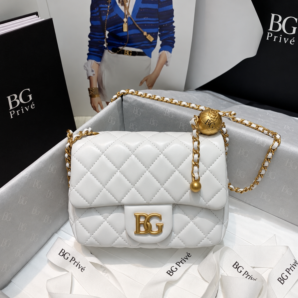 Pearl Crush Square Mini Flap Bag in White Lambskin