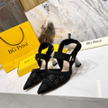 Colibrì Lite Black Mesh and Karligraphy Medium-Heel Slingbacks