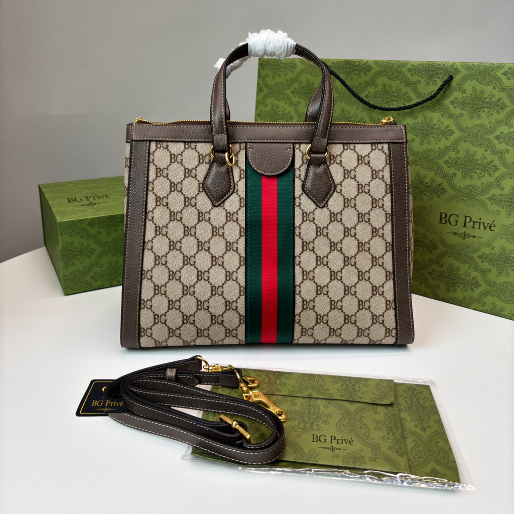 Ophidia Tote in Beige and Ebony Canvas