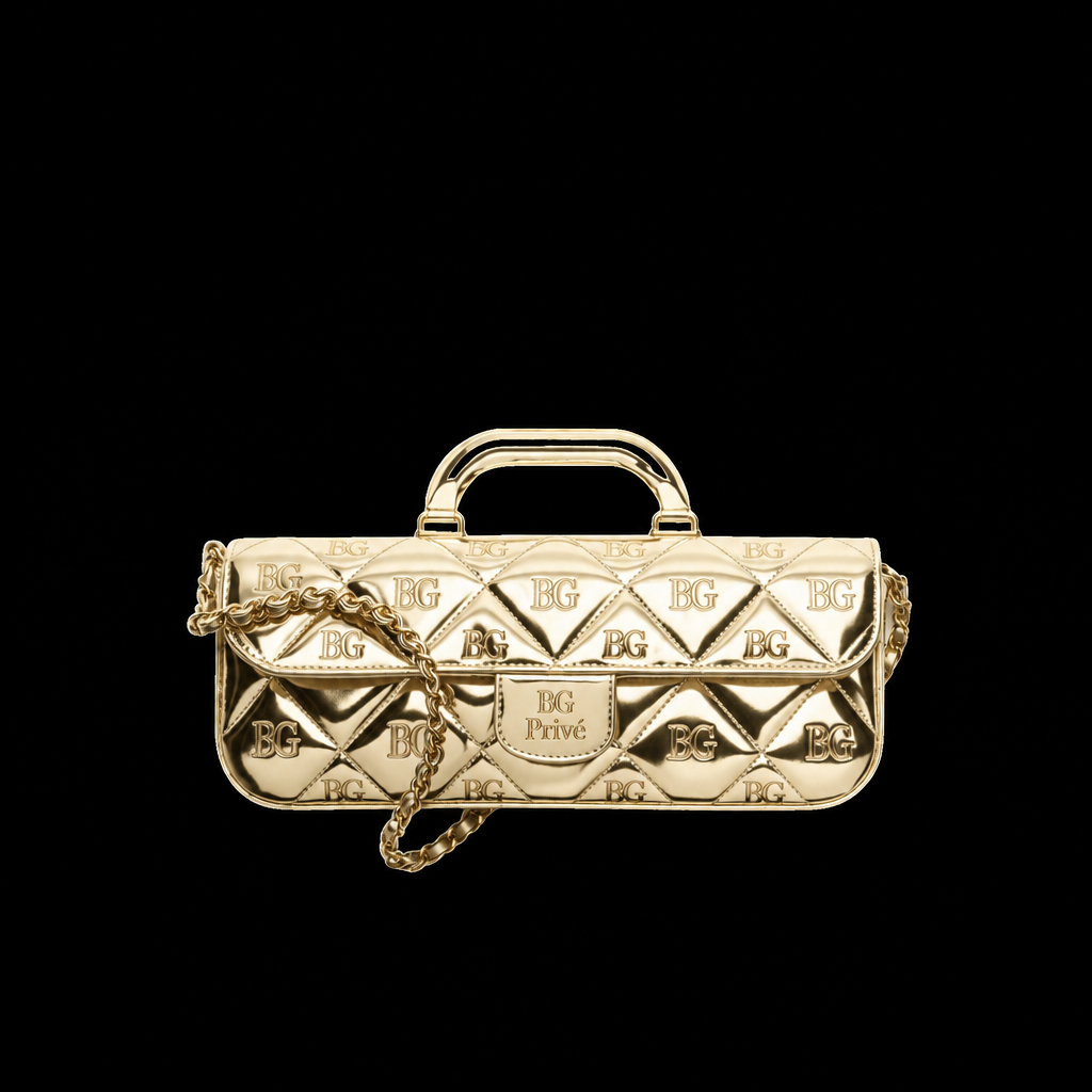 Mirror Large Flap Bag With Top Handle in Light Gold