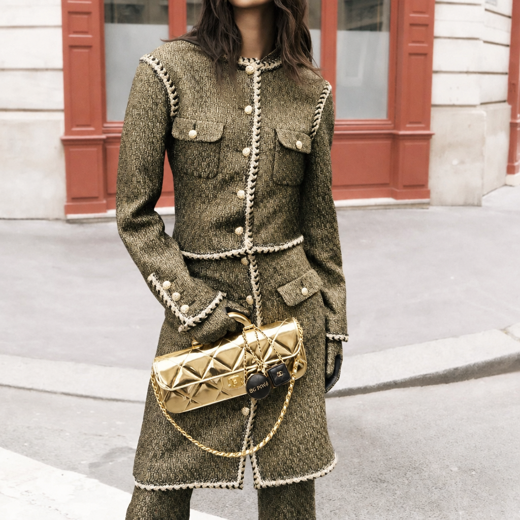 Mirror Large Flap Bag With Top Handle in Light Gold