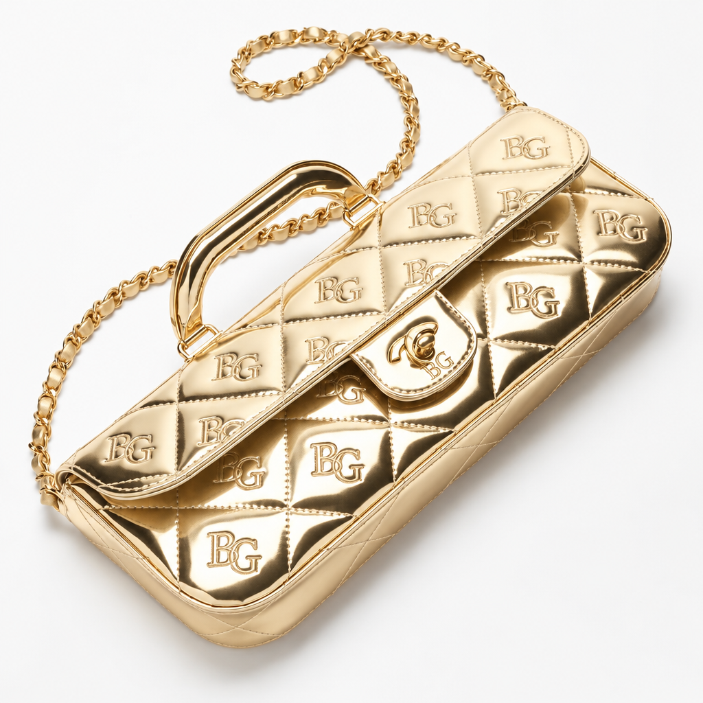 Mirror Large Flap Bag With Top Handle in Light Gold