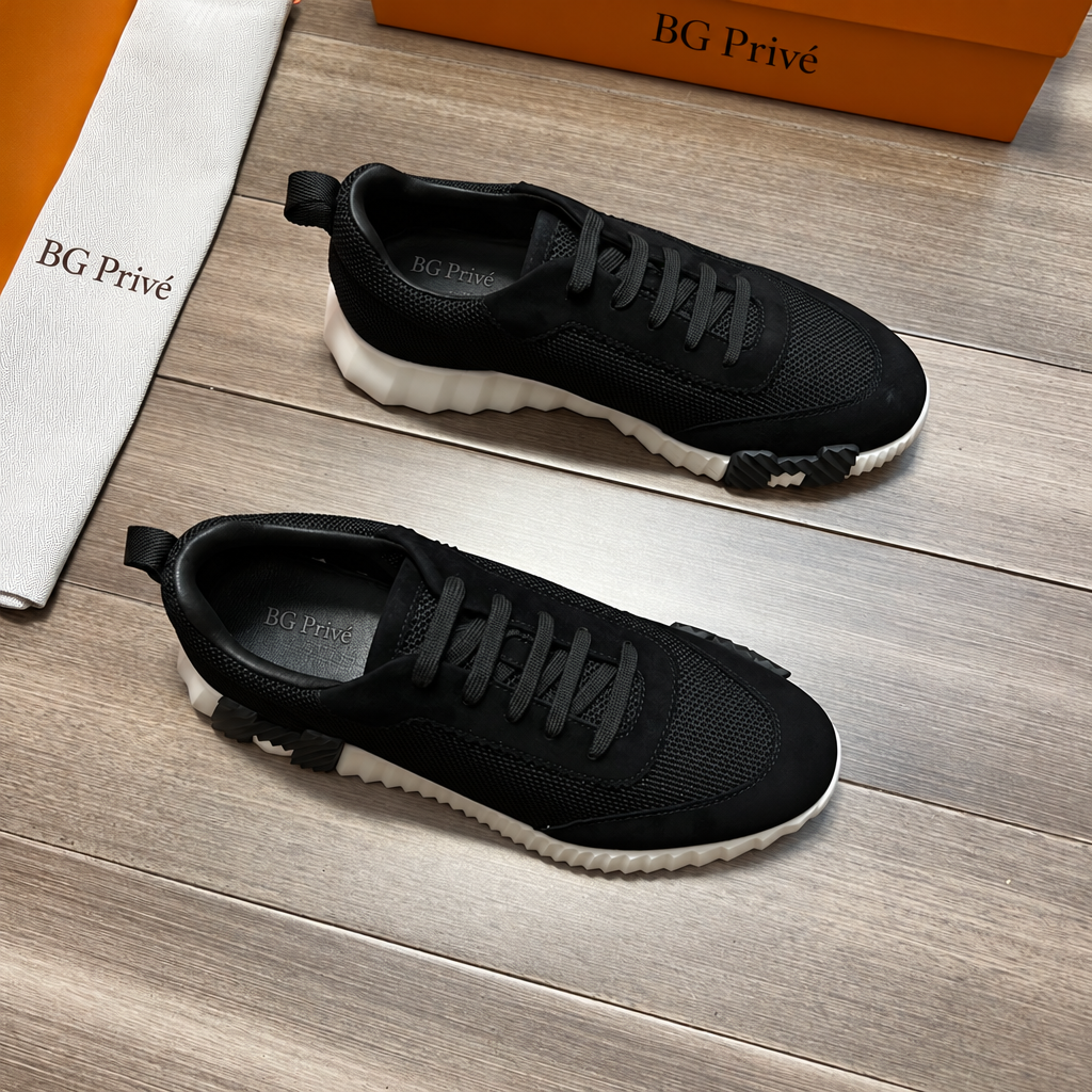 Bouncing Sneakers for Men in Noir Mesh and Suede