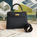 Kelly 25 Sellier Black Handbag with Gold-Tone Hardware