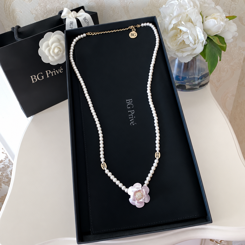 Camellia Necklace 2014 Crystal Faux Pearl Long Sautoir