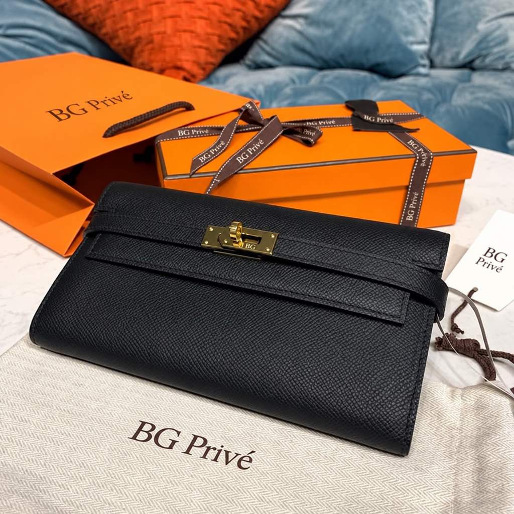 Kelly To Go Wallet in Noir Epsom Calfskin with Gold Hardware