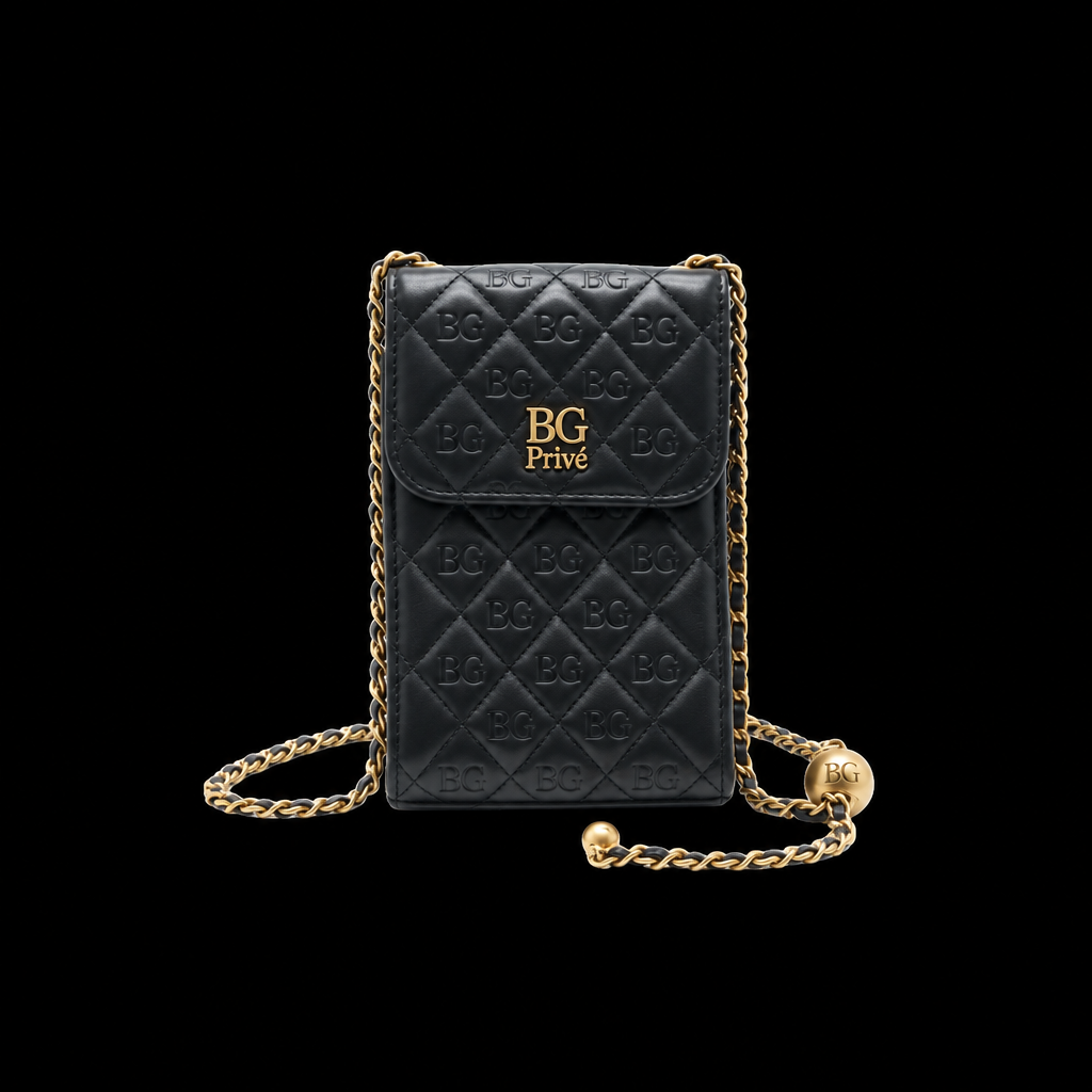 Lambskin Quilted Pearl Crush Phone Holder With Chain