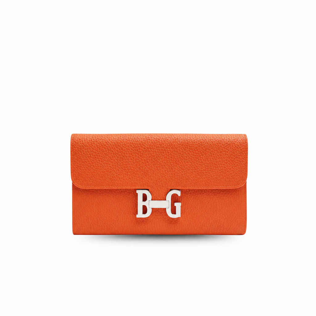 Constance Long Wallet in Bright Orange Grained Leather