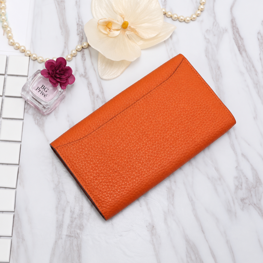 Constance Long Wallet in Bright Orange Grained Leather