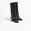 19B G35090 Quilted Chain-Trim Knee-High Boots