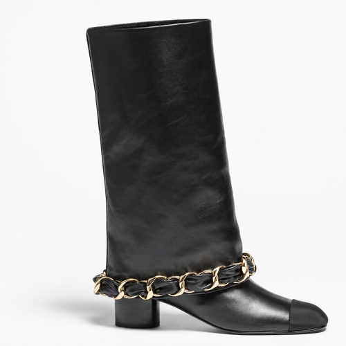 19B G35090 Quilted Chain-Trim Knee-High Boots