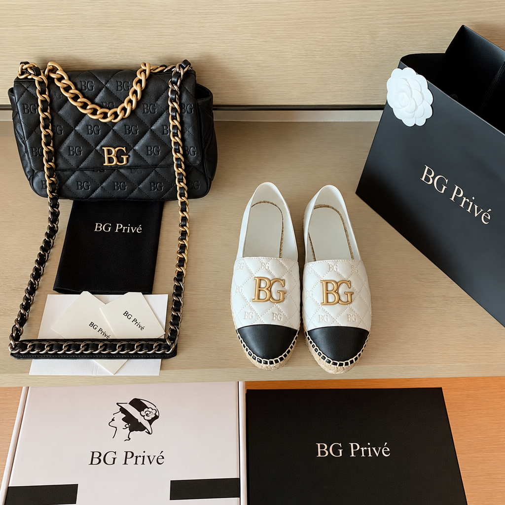 White-and-Black Quilted Leather Cap-Toe Espadrilles