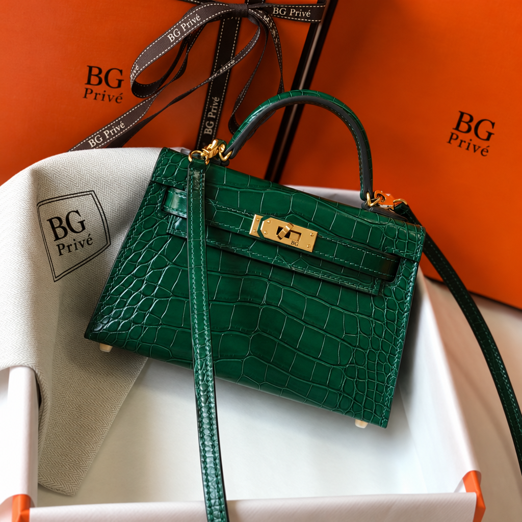 Mini Kelly II 20 Green Porosus Crocodile Bag