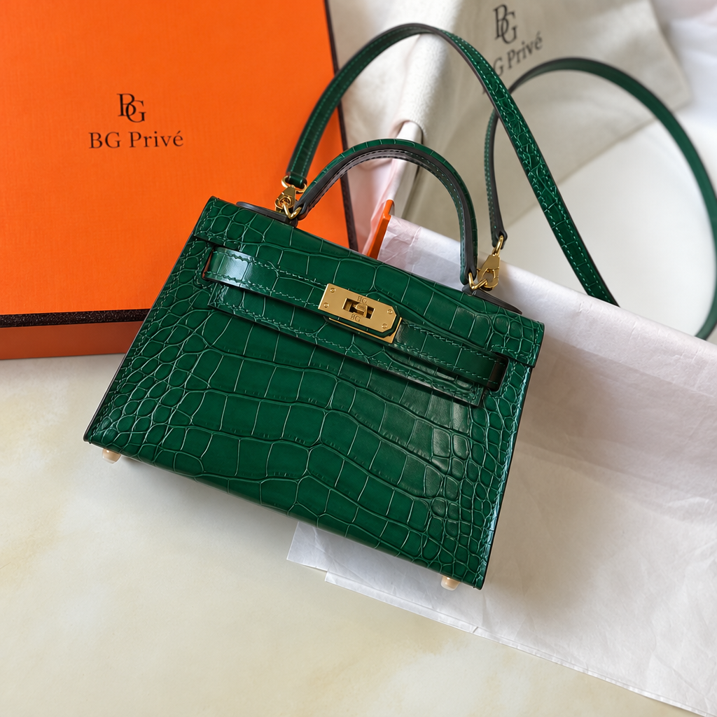 Mini Kelly II 20 Green Porosus Crocodile Bag