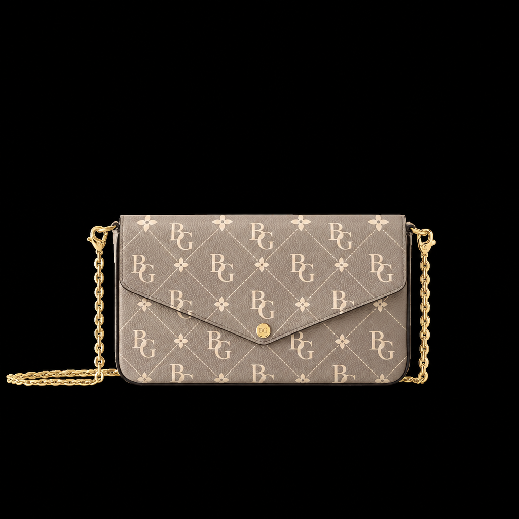 Felicie Monogram Empreinte Chain Wallet in Tourterelle Gray / Cream