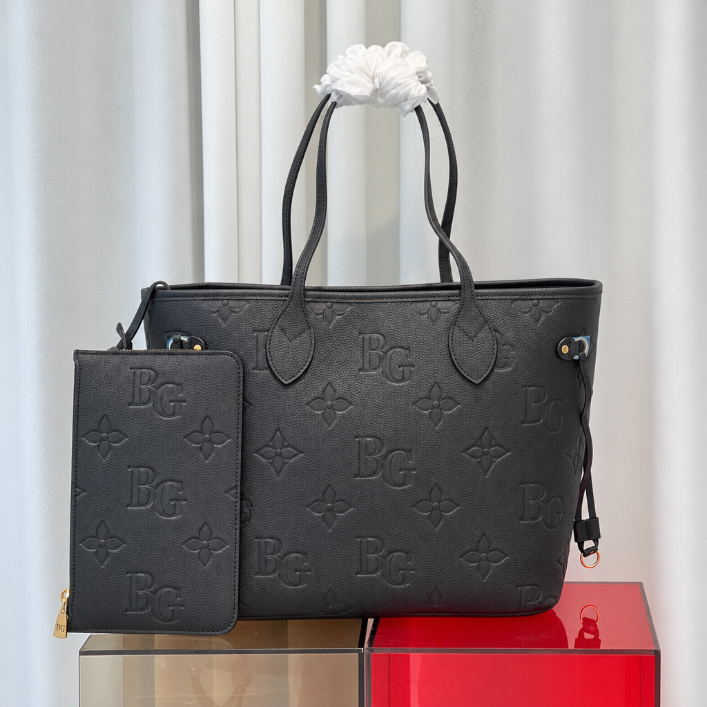 Neverfull MM Black Monogram Empreinte Leather Tote