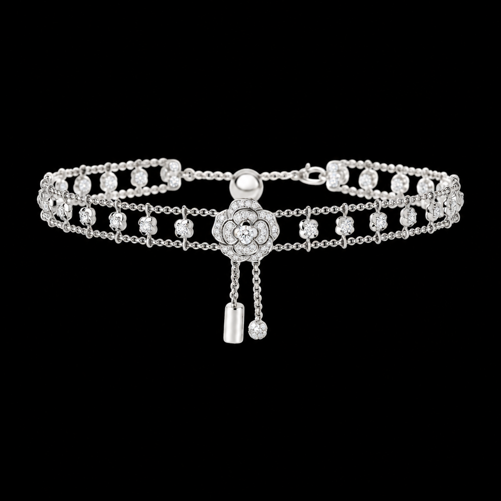 Camellia Choker in White Gold – Bouton de Camélia J12063