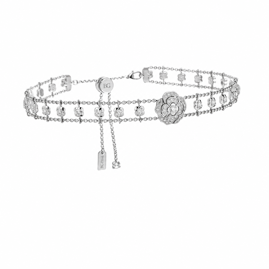 Camellia Choker in White Gold – Bouton de Camélia J12063