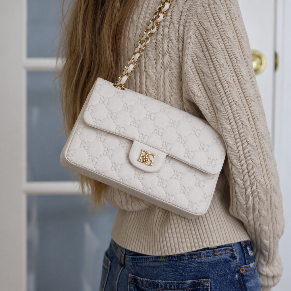Classic 11.12 Medium Handbag in White with Gold-Tone Hardware