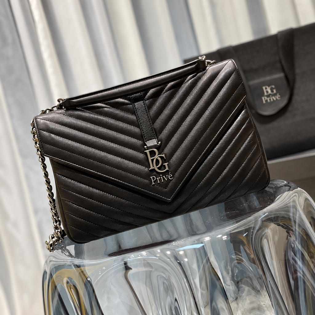 College Bag — Large Quilted Black Leather