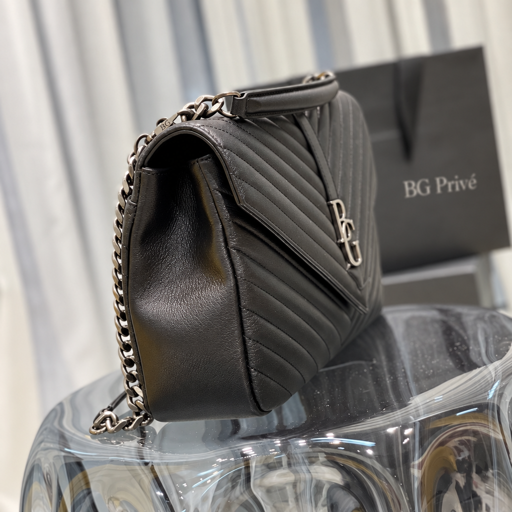 College Bag — Large Quilted Black Leather