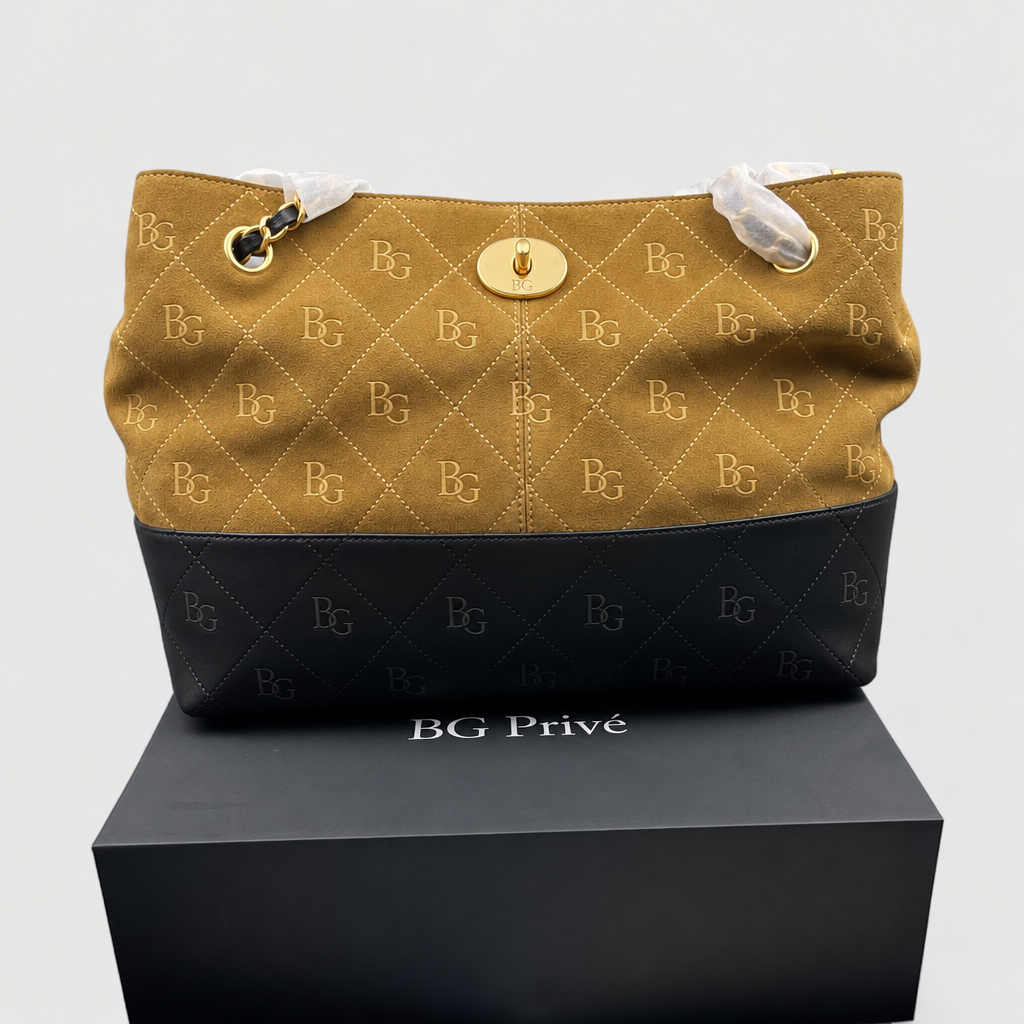 Small Tote Beige &amp; Black Quilted AS5634