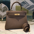 Kelly 28 Retourné Bag in Taupe-Greige Grained Leather