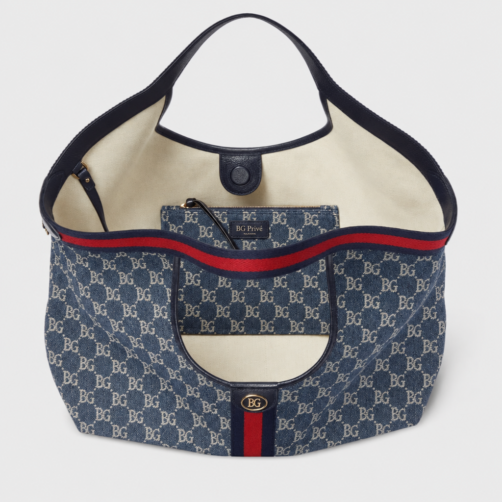 Giglio Tote Bag, Large Blue and White Denim