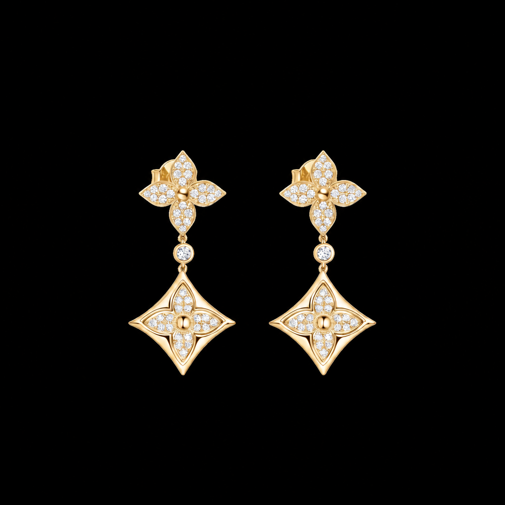 Flower Earrings – Monogram Flower Pavé Drop Pair
