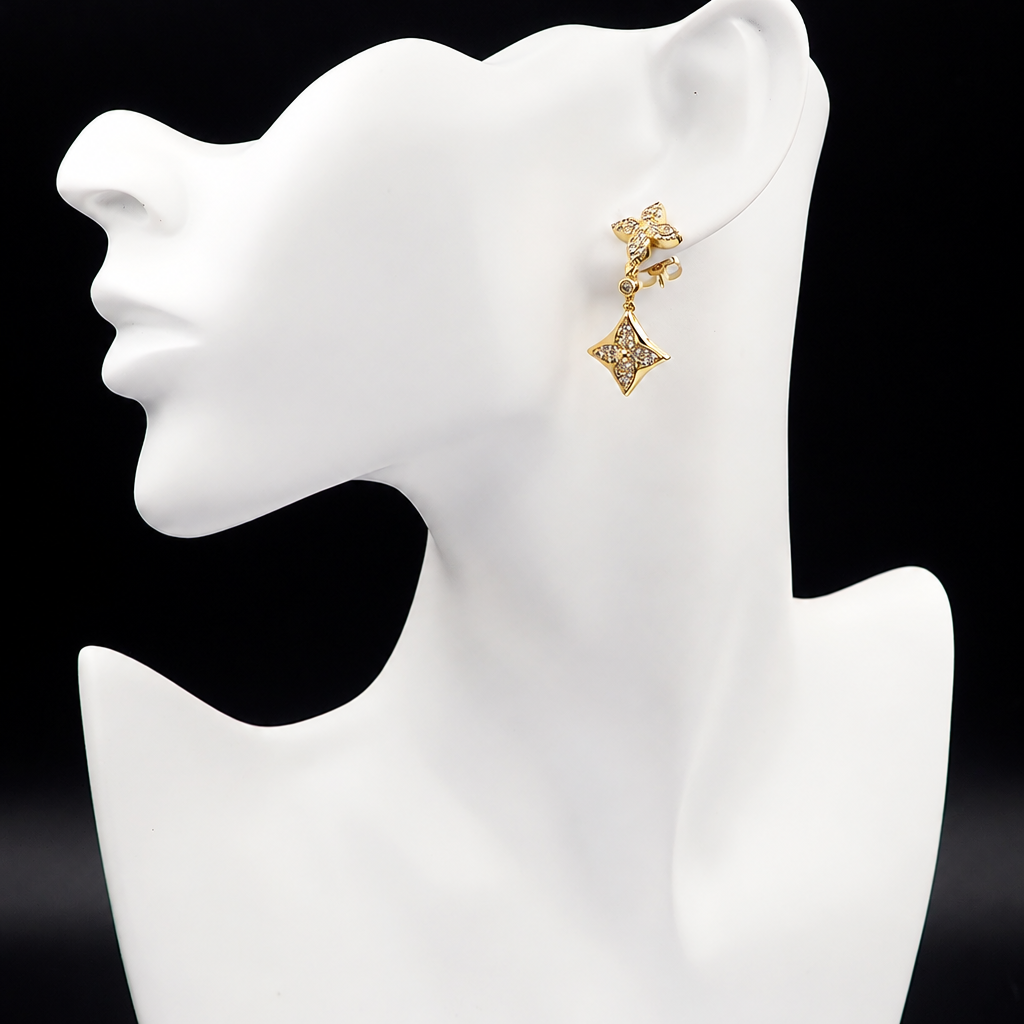 Flower Earrings – Monogram Flower Pavé Drop Pair