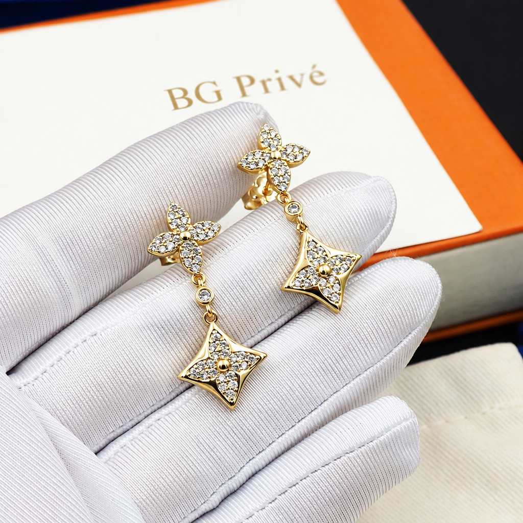 Flower Earrings – Monogram Flower Pavé Drop Pair