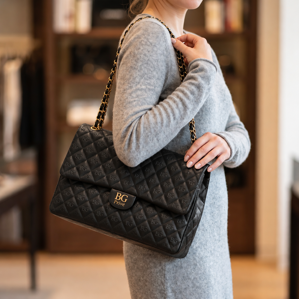 Black XXL Classic Airline Travel Flap Bag with Gold-Tone Hardware