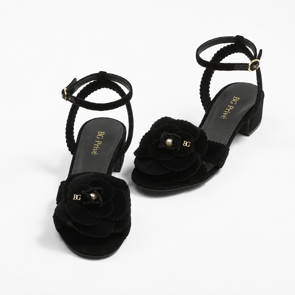 Velvet Pearl Camellia Sandals