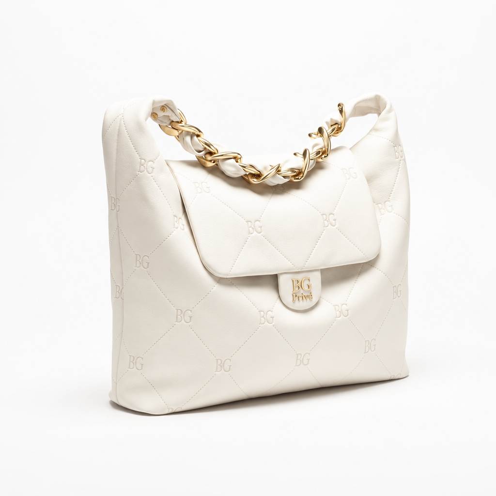 Maxi Hobo Bag in White Shiny Calfskin