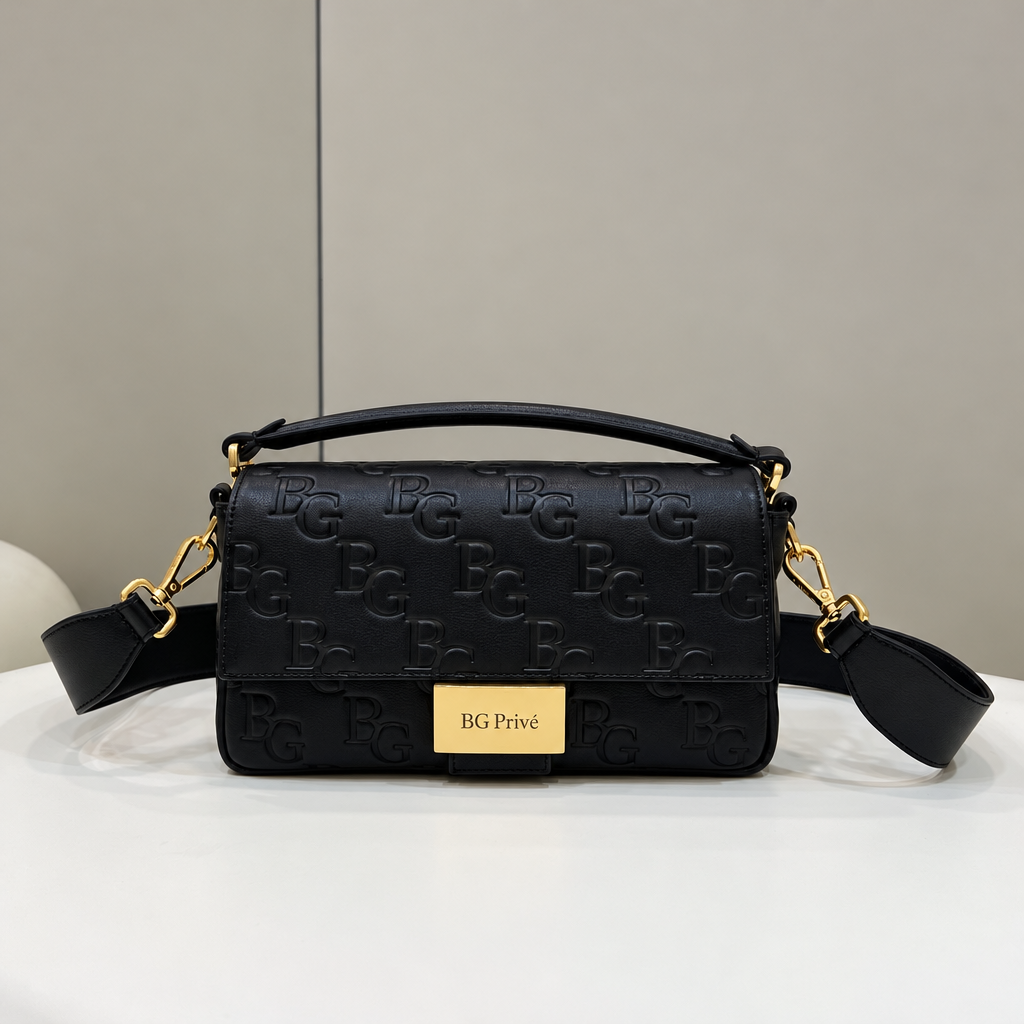 Baguette Black Nappa Leather Bag with Motif