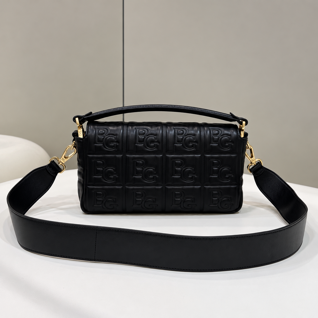 Baguette Black Nappa Leather Bag with Motif