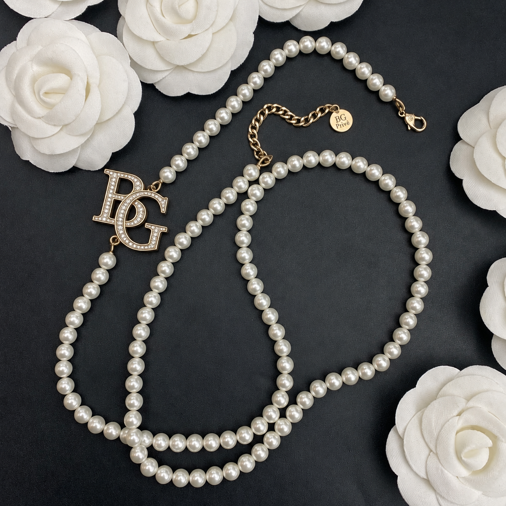 Pearl Crystal Pendant Double-Strand Necklace