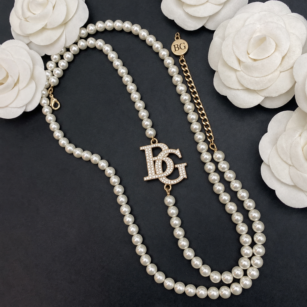 Pearl Crystal Pendant Double-Strand Necklace