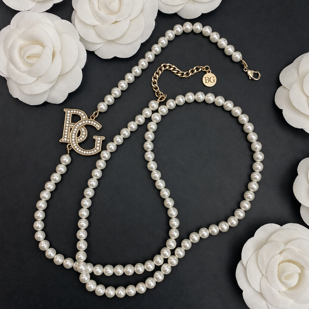 Pearl Crystal Pendant Double-Strand Necklace