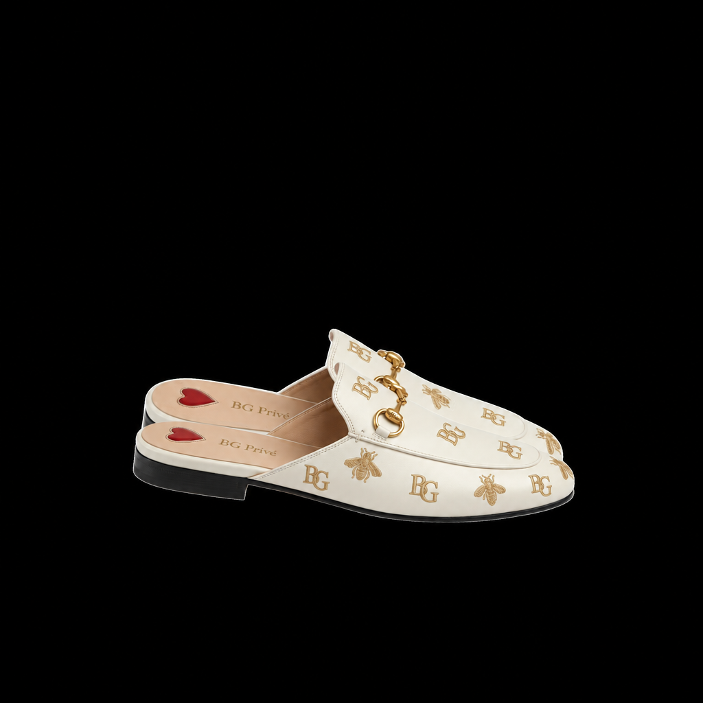 Princetown Embroidered Leather Slipper in White