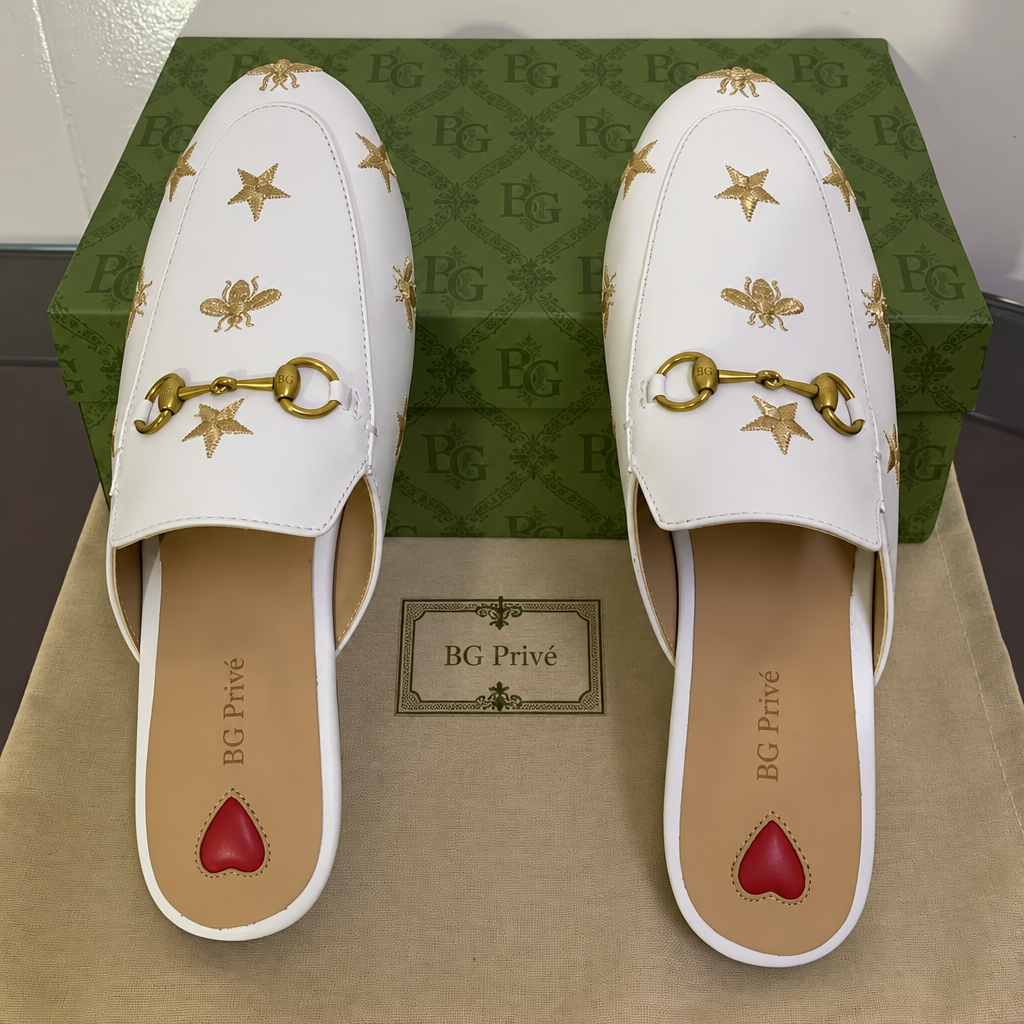 Princetown Embroidered Leather Slipper in White