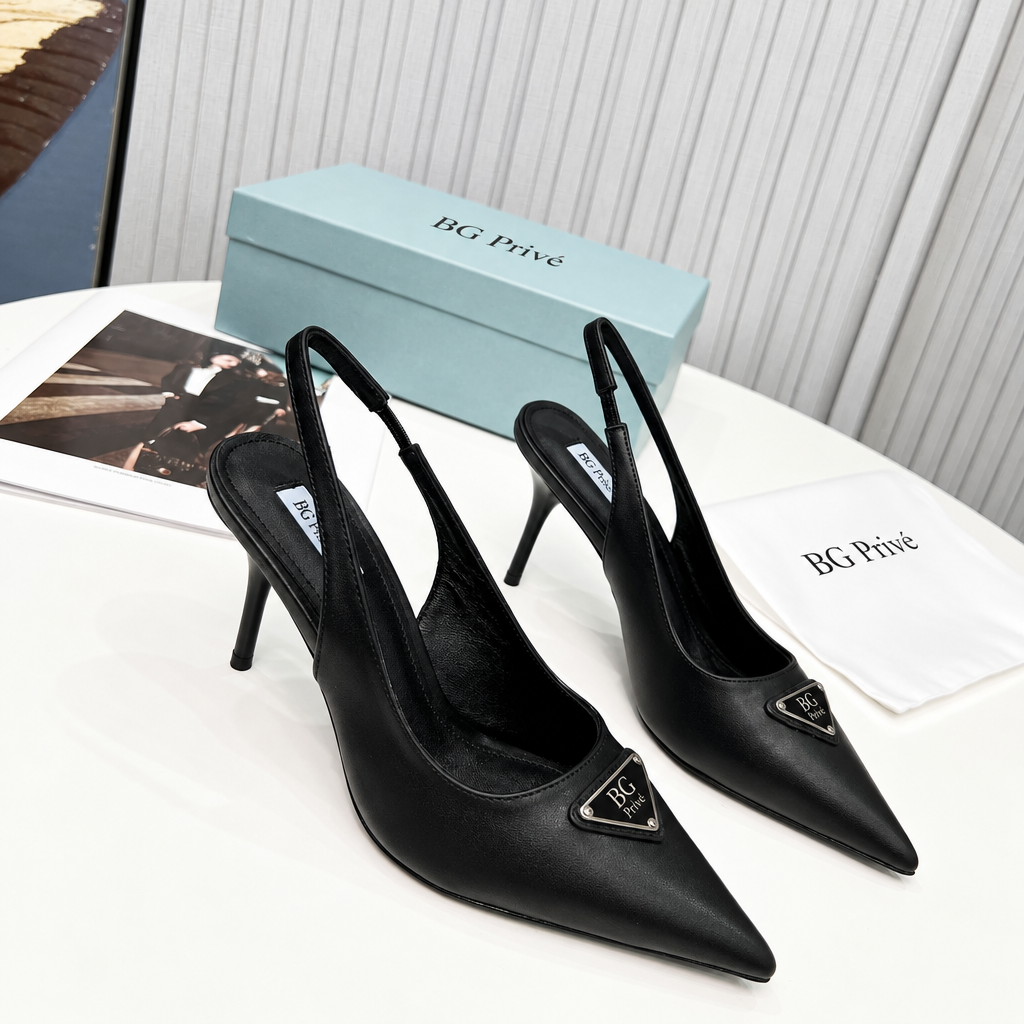Brushed Leather Slingback Pumps