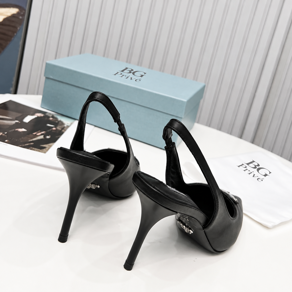 Brushed Leather Slingback Pumps