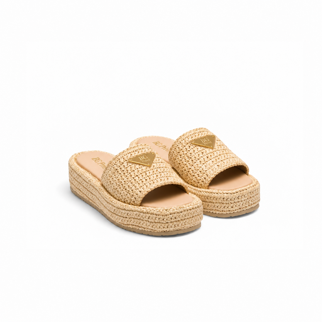 Crochet Flatform Slides in Natural Beige