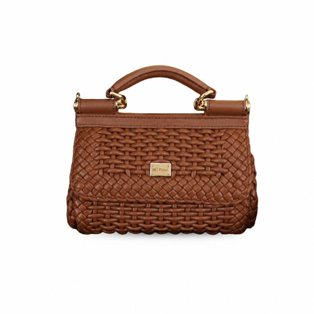 Dolce &amp; Gabbana Small Sicily Handbag in Woven Leather - Warm Brown