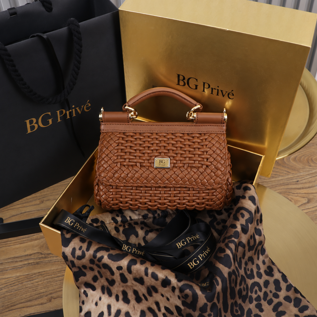 Dolce &amp; Gabbana Small Sicily Handbag in Woven Leather - Warm Brown