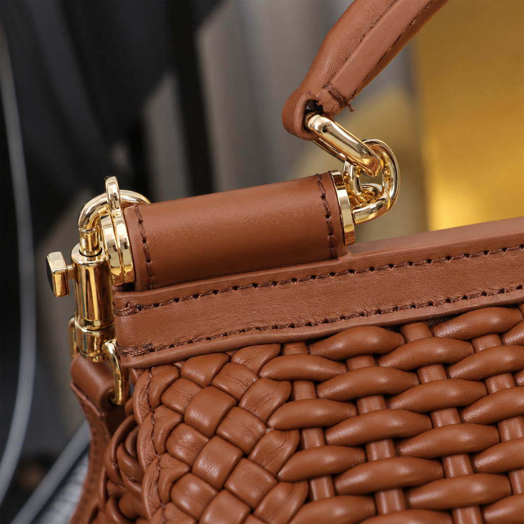 Dolce &amp; Gabbana Small Sicily Handbag in Woven Leather - Warm Brown