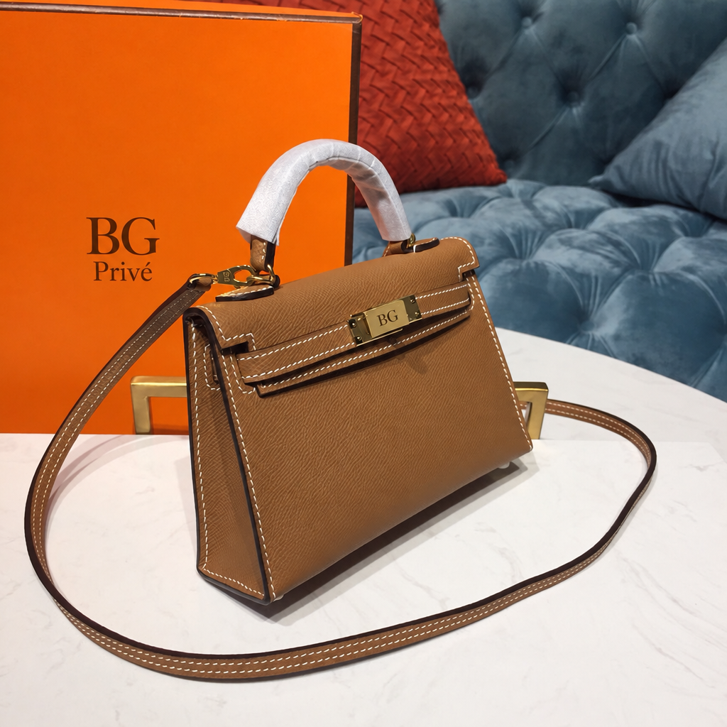 Mini Kelly 20 II Sellier in Gold-Tone Grained Leather